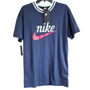 Nike Men's Mesh T-Shirt Navy‎ Blue Red Swoosh Logo Short Sleeve Top S